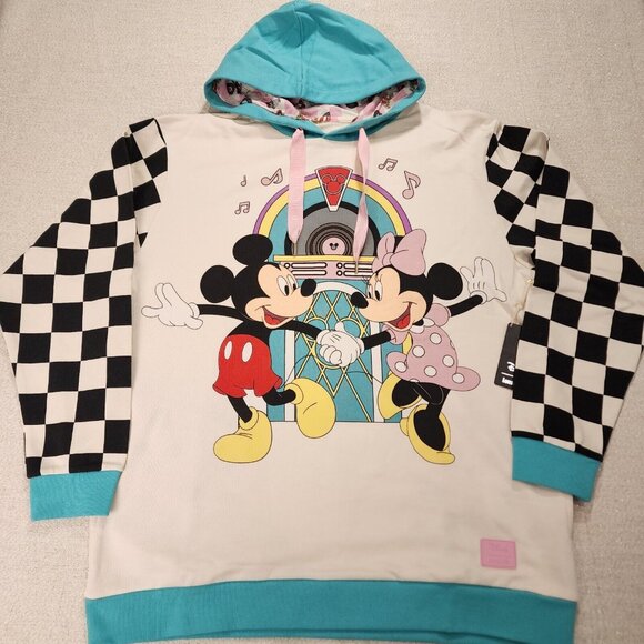 Loungefly Disney Mickey and Minnie Date Night Diner Jukebox Hoodie Unisex XL NEW - Picture 2 of 13
